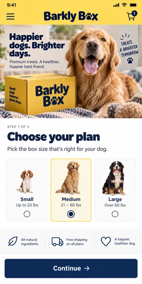 Barkly Box: a pet box checkout at the plan step