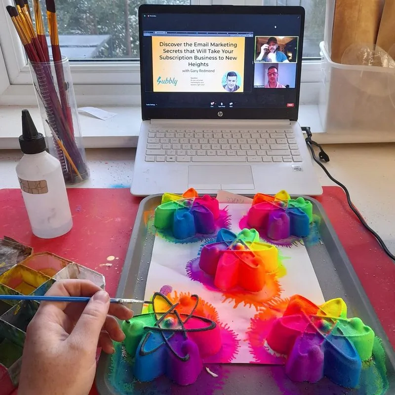 Boddle Box bath bombs and craft supplies being decorated