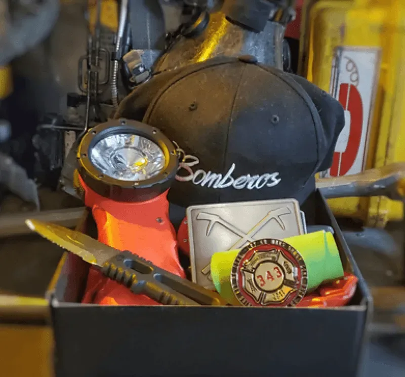 Firefighter gear arranged in an open Burn Box