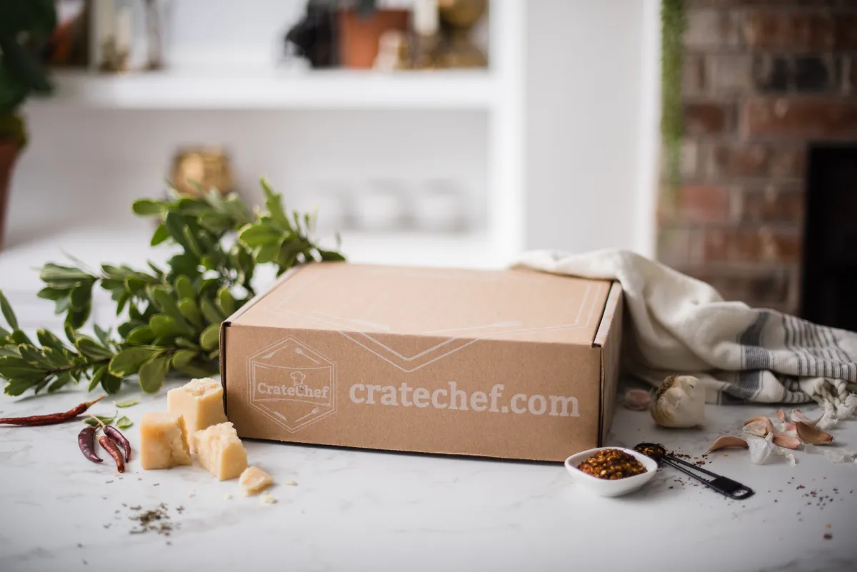 A CrateChef box on a kitchen counter