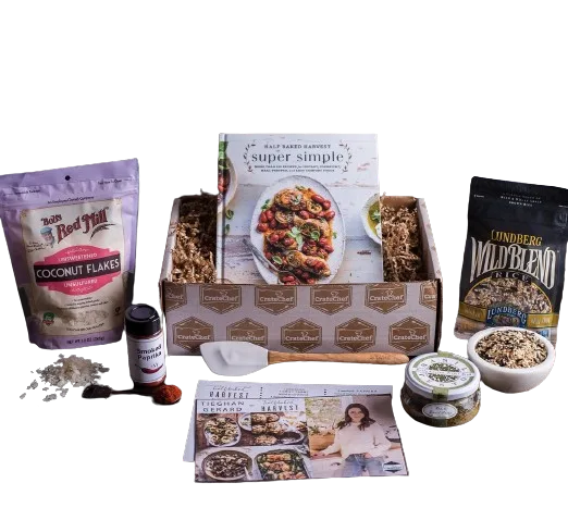 A CrateChef box of ingredients and kitchen tools
