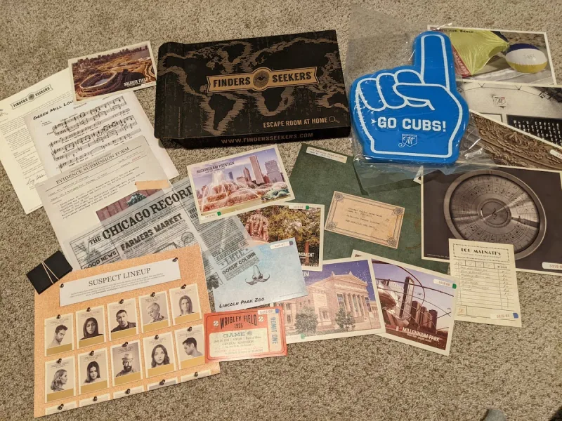 A Finders Seekers mystery game with letters, maps and clues