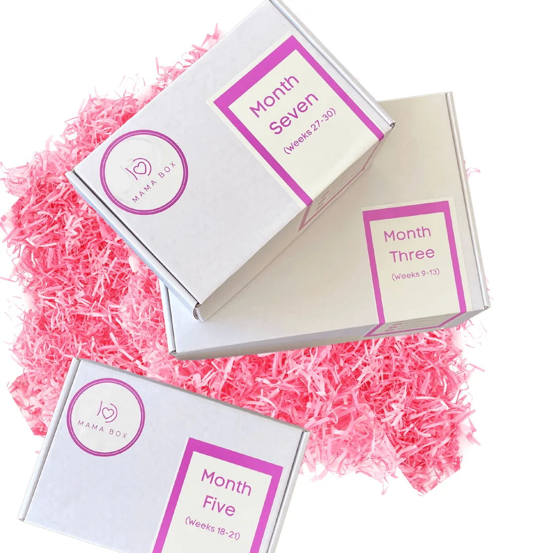 Mama Box packages in pink tissue