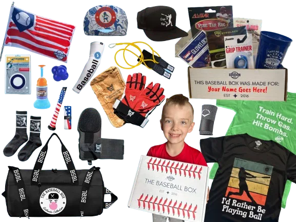 The Baseball Box products and a young player