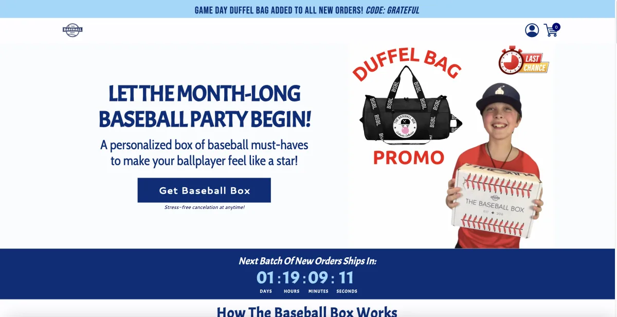 A The Baseball Box promotion email