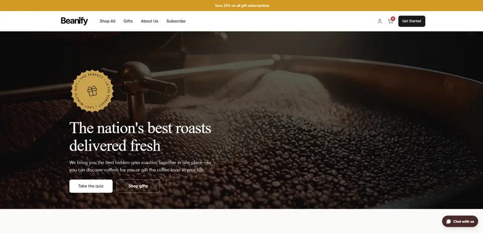 Beanify subscription website template built with Subbly