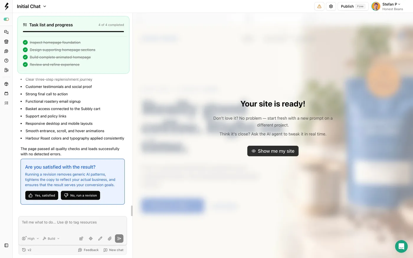 The agent announcing the first version of the site is ready