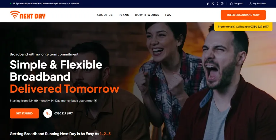 Next Day Broadband subscription website template built with Subbly