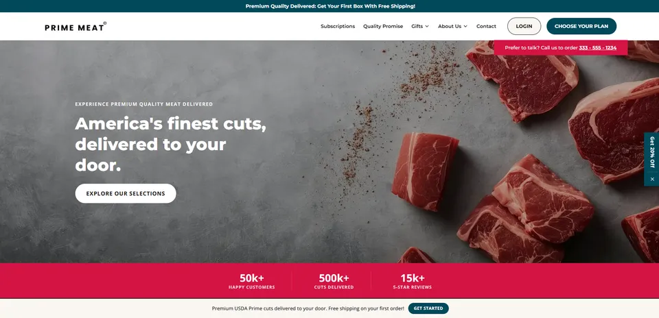 Prime Meat subscription website template built with Subbly