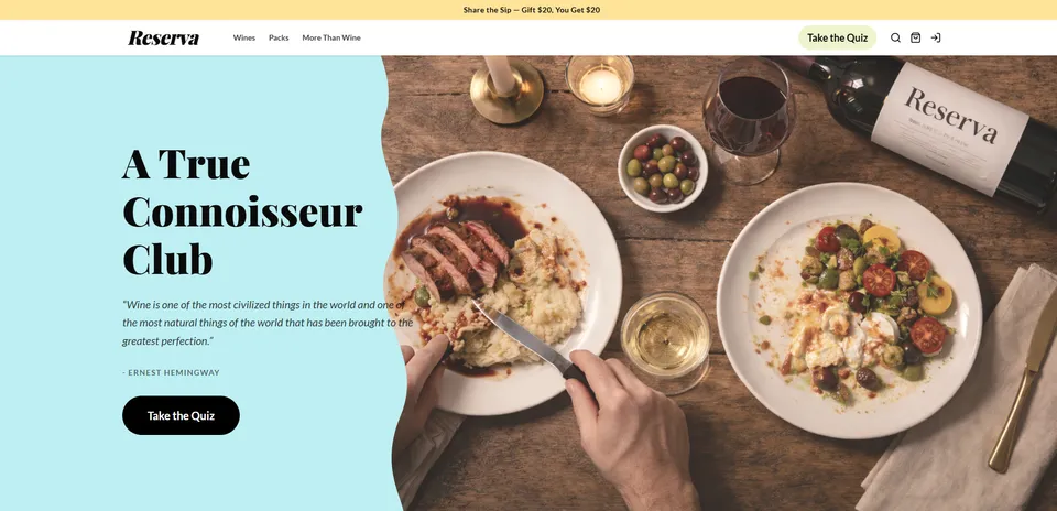 Reserva subscription website template built with Subbly
