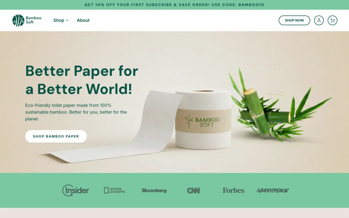 The Bamboo Soft homepage on a laptop, built on Subbly.