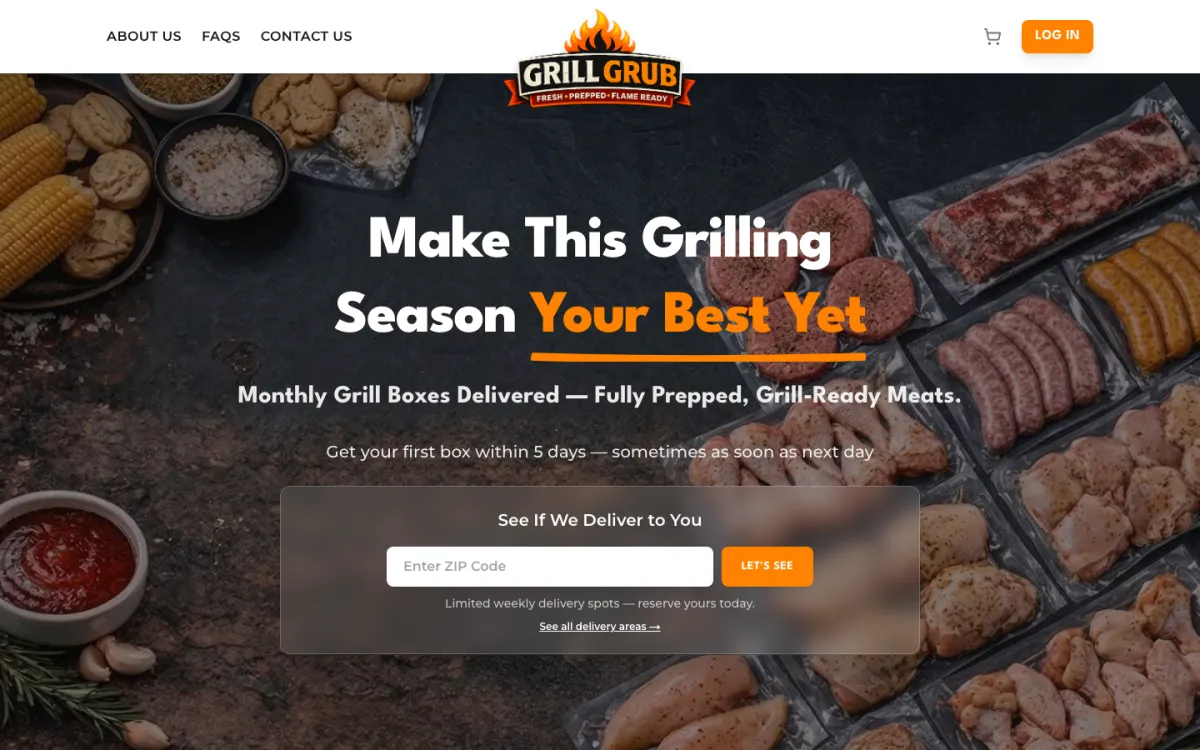 The Grill Grub homepage on a laptop, built on Subbly.