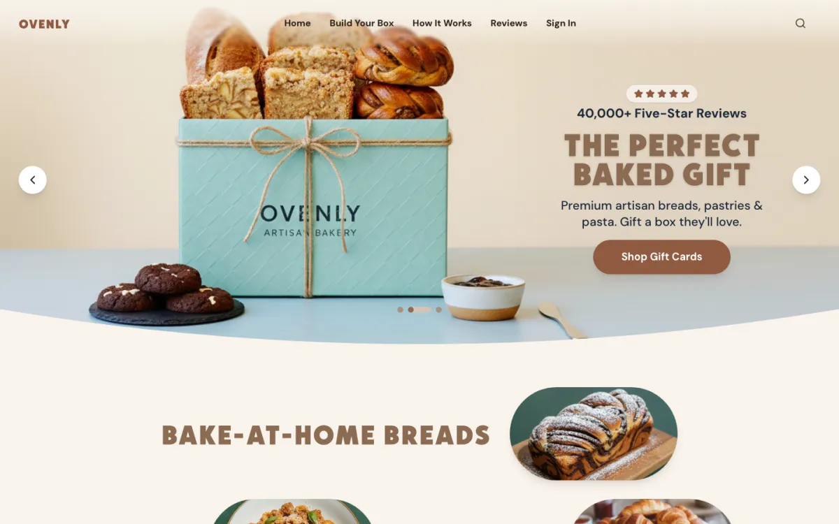 The Ovenly homepage on a laptop, built on Subbly.