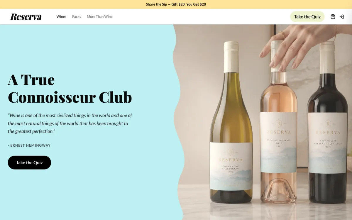 The Reserva homepage on a laptop, built on Subbly.