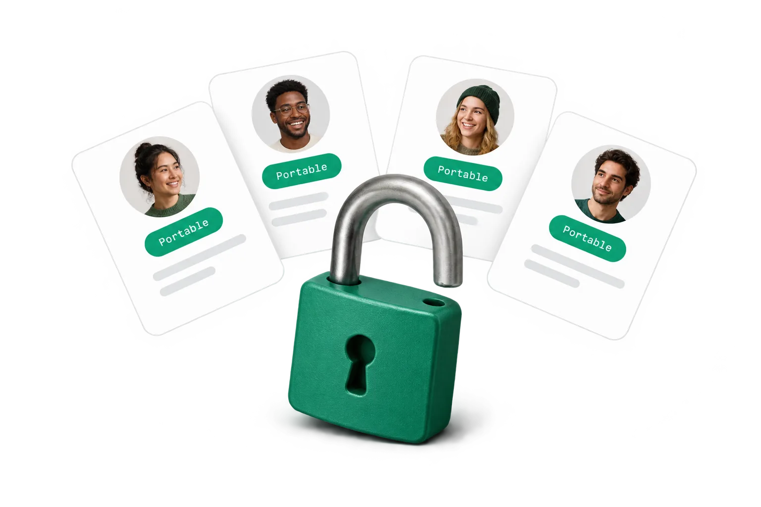 Customer cards marked Portable around a green padlock