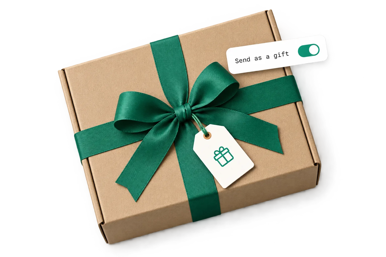A gift checkout card beside a wrapped subscription box