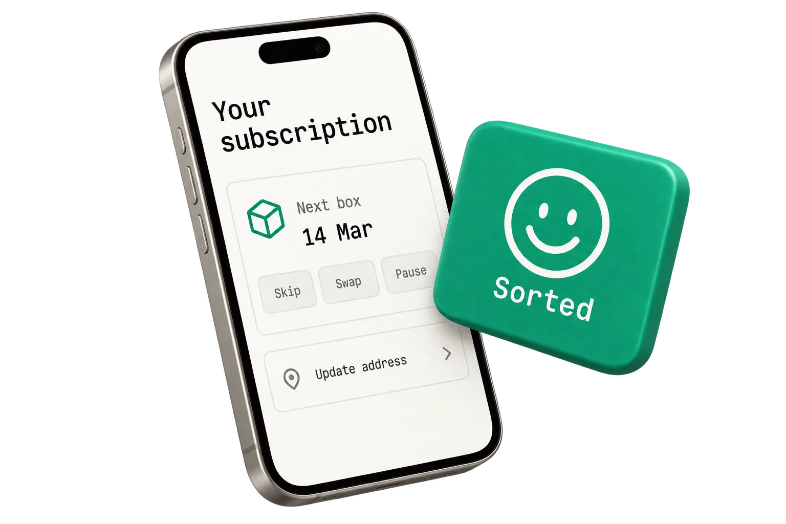 A customer portal on a phone with skip, swap and pause buttons