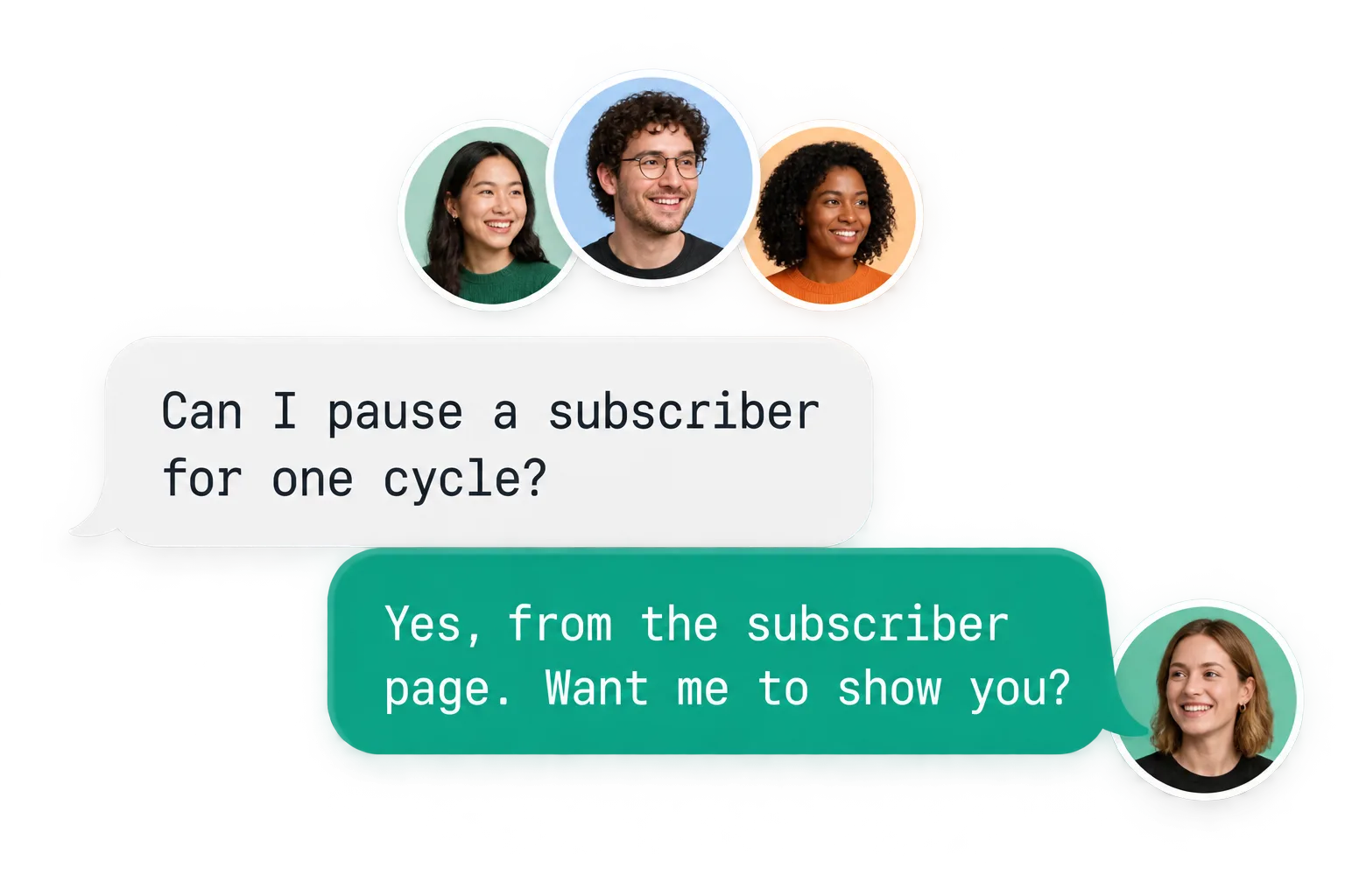 A support chat with a human reply and a headset